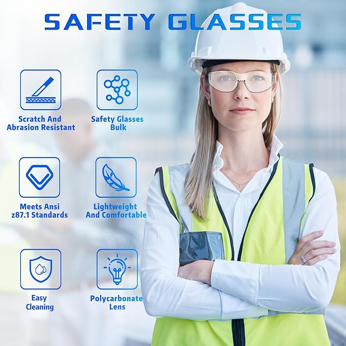 Safety Glasses Ansi Z87.1 Clear Safety Glasses Bulk Impact Resistant Lens Protective Eyewear for Men Women