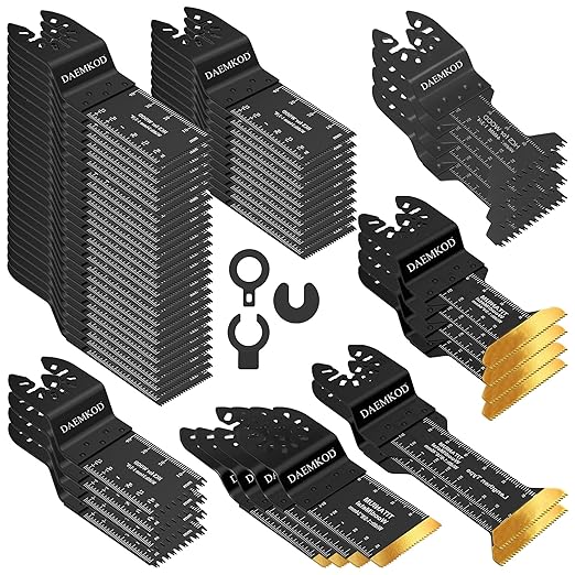 55 Pack Oscillating Saw Blade Kit, Professional Multitool Blades for Soft Metal Nails and Hard Wood Plastic, Multi Tool Blades Kits for Oscillating Tool Accessories, 6 Types Saw Blades