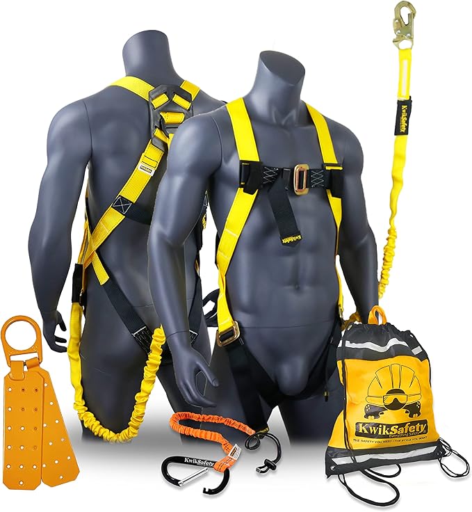 KwikSafety - SCORPION Safety Harness [w/Attached 6ft Lanyard] Safety Harness Fall Protection Kit ANSI OSHA