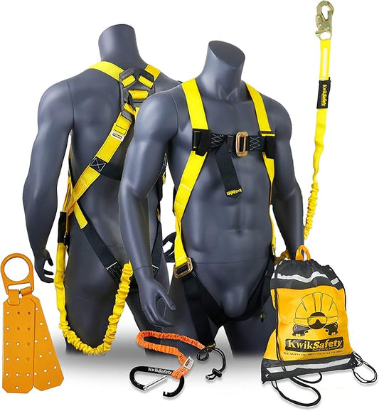KwikSafety - SCORPION Safety Harness [w/Attached 6ft Lanyard] Safety Harness Fall Protection Kit ANSI OSHA