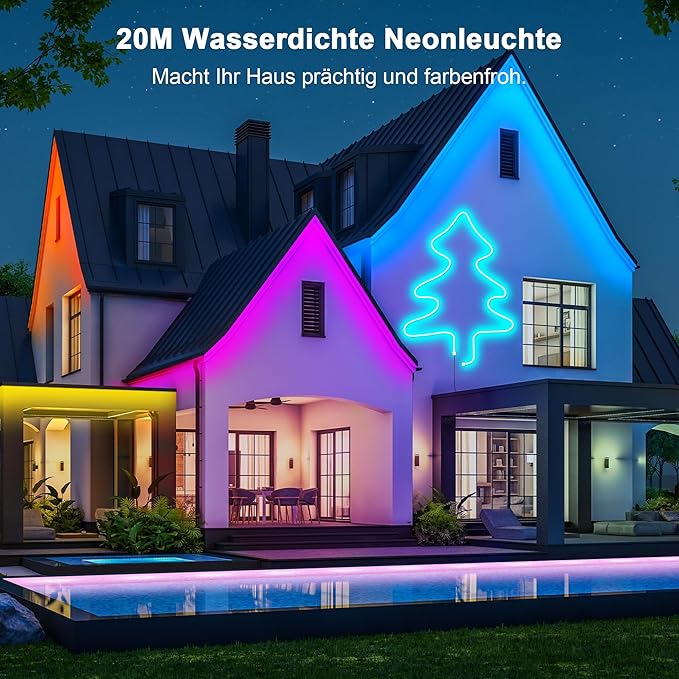 Cozylady 66Ft (33Ft * 2 Rolls) RGB LED Neon Rope Lights for Bedroom, 20m LED Strip Lamp with Double Sided Adhesive Tape, App/Remote Control DIY Lights Decorate The Outdoor and Indoor of Your Home