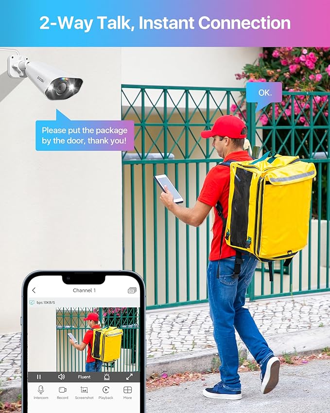 ZOSI 4K 16CH Spotlight PoE Security Camera System with Person Vehicle Detection,16pcs 4K PoE IP Cameras Outdoor,2 Way Audio,Night Vision,Sound&Light Alarm,16CH 8MP NVR with 4TB HDD for 24/7 Recording