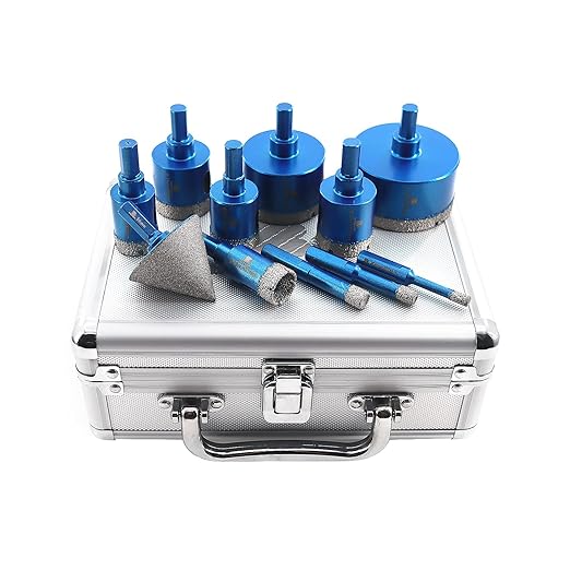 Diamond Core Drill Bit Set - BRSCHNITT Diamond Hole Saw Kit for Porcelain Tile Ceramic Marble Granite Drilling Triangle Shank 11pcs 6/8/10/20/25/28/32/35/50/65mm bits &2“ Chamfer bit