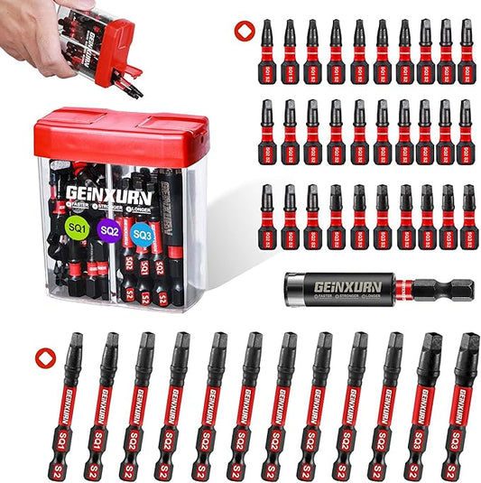 Impact Square Screwdriver Bits Set,43 Pcs Magnetic (SQ1/SQ2/SQ3) S2 Steel Multi Driver Bits Tips with Storage Colorful Box