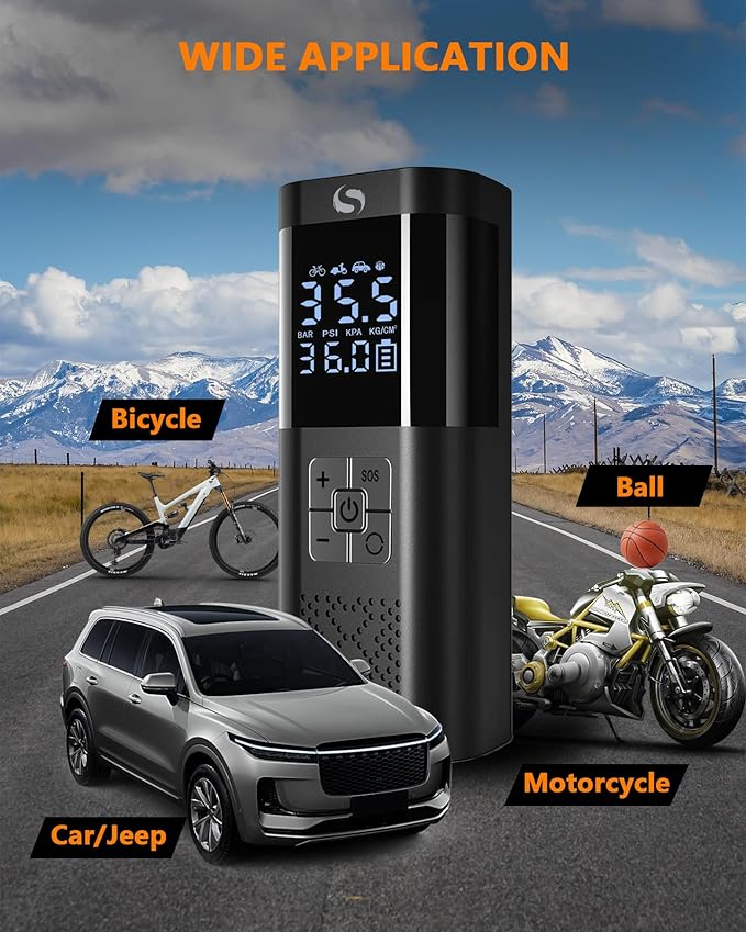 Tire Inflator Portable Air Compressor, Portable Air Pump with Pressure Gauge, Electric Tire Pump Battery 150PSI 12V DC, Cordless Tire Inflator with LED for Car Motorcycle Bicycle Ball