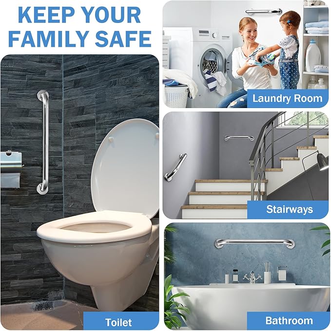 Therwen 6 Pack Grab Bars for Bathtubs and Showers Shower Grab Bars for Seniors Stainless Steel Bathroom Handicap for Elderly for Wall Shower Handle Assist Device (12 Inch,18 Inch,24 Inch,Silver)