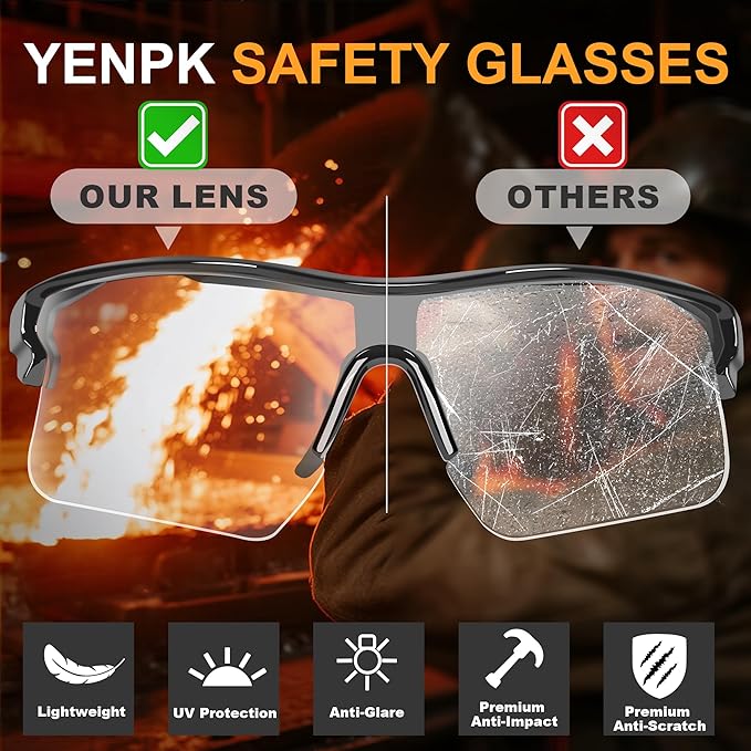 Safety Glasses Goggles for Men, Anti Scratch ANSI z87+ Compliant UV Protection Protective Eyewear Rubber Non-slip Leg