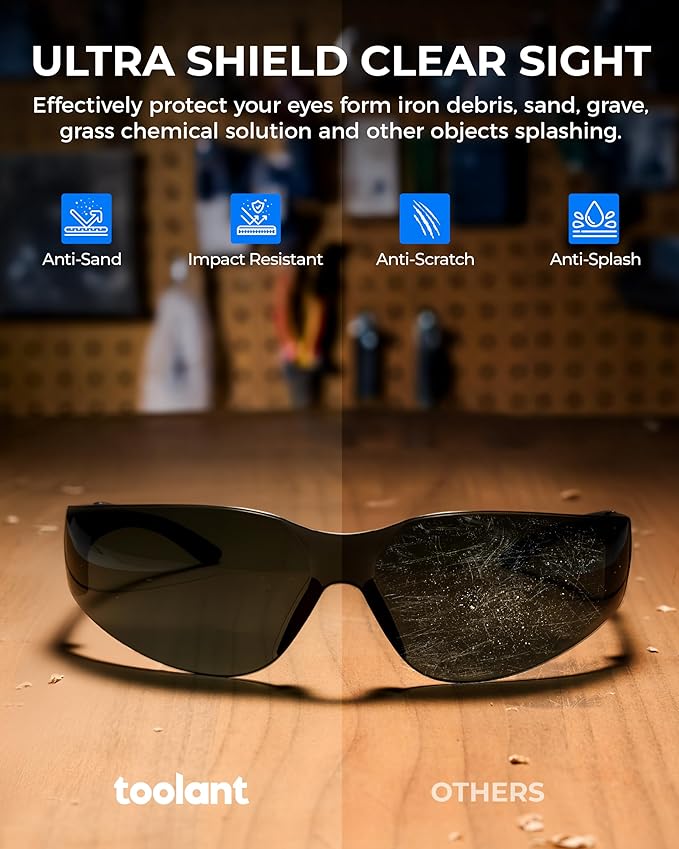 toolant Bulk Clear Safety Glasses with ANSI Z87.1 / UV 400 Standard, Eye Protection for Shooting, Construction and Laboratory