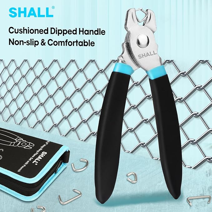 SHALL Hog Ring Pliers Kit with 600pcs Galvanized Hog Rings (3/8’’, 1/2’’, 3/4’’) for Upholstery, Fence, Animal Pet Cages, Bungee Cords, Bagging, Protective Gloves, Storage Case & Bag Included