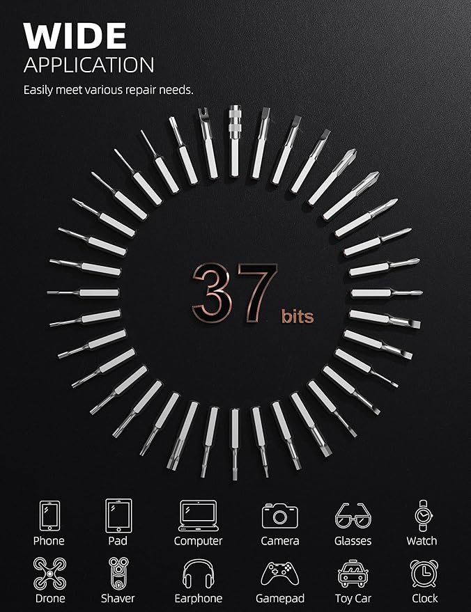 iFu Mini Electric Screwdriver, 42 in 1 Precision Screwdriver Set – Small Cordless Power Screwdriver with LED Light & 37 Magnetic Bits, Repair Tool for Phone Laptop Camera Watch Computer