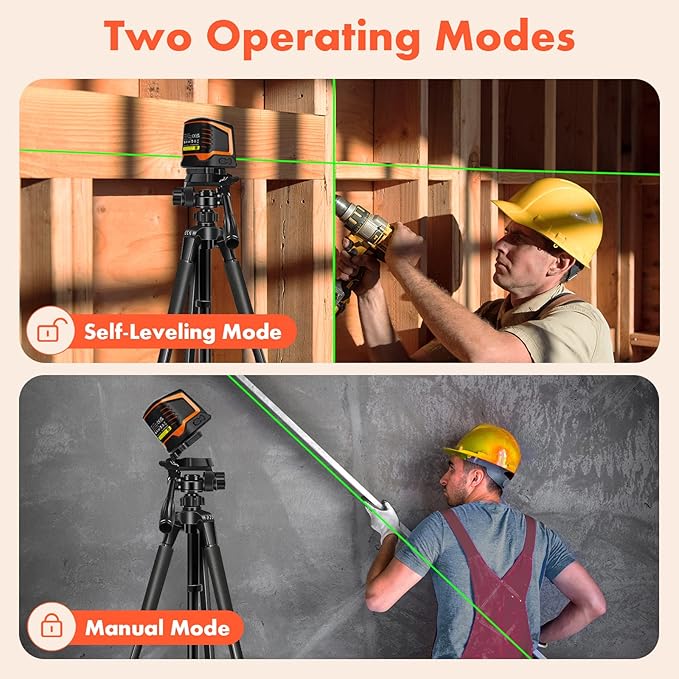 Rechargeable Laser Level Self Leveling, High Accuracy Cross Line Laser Level Green 66ft Horizontal & Vertical Expanded Angle 150° Electronic Lazer Level for Tiling, C2-120G