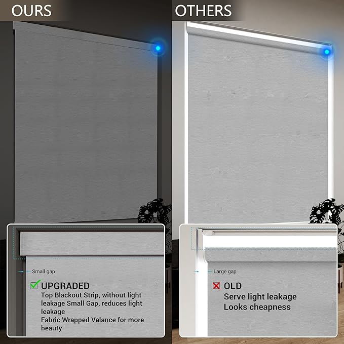 Motorized Blinds with Remote, Light Filtering Smart Roller Blinds Compatible with Apple Homekit Google Home and Alexa, Automatic Window Blinds Customize, Grey