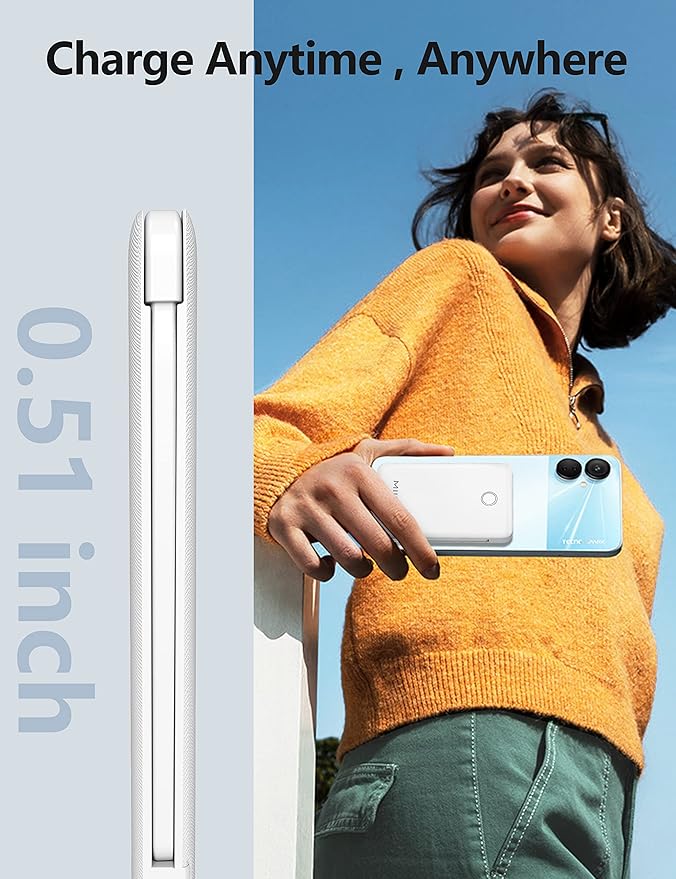 2-Pack 6000mah Ultra Slim Built in Cables Power Bank, Card Size Built in USB C Cords Battery Pack Portable Charger for Phones, 3 Output External Battery Pack Compatible with iPhone, White & Purple