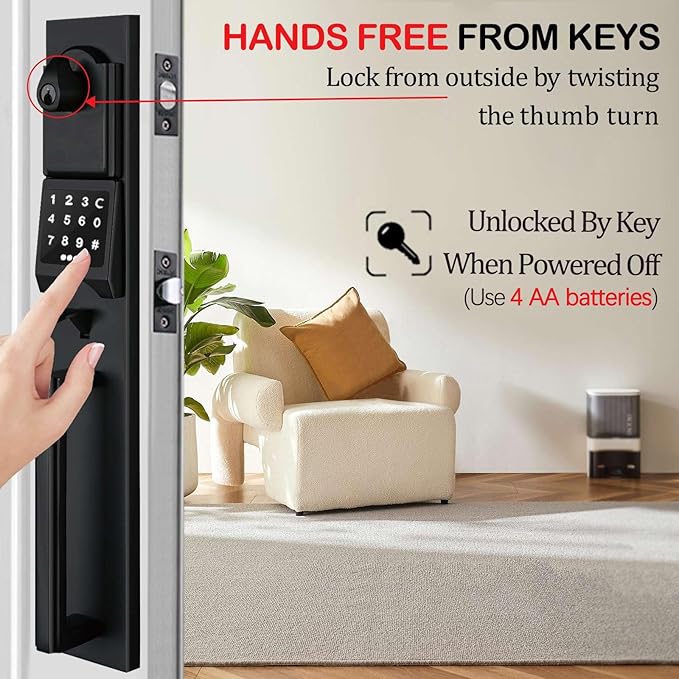 NEWBANG Left-Handed Matte Black Electronic Smart Handleset with Keypad Lock for Double Front Door（Keys Reserved）,MDHST2016DB-E-SET-LH