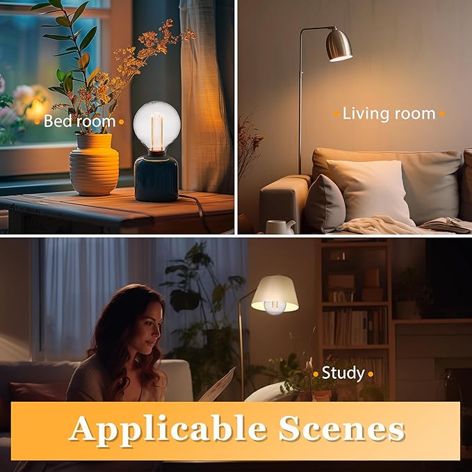 Globe Edison LED Light Bulb, Vintage Decorative Dimmable Bulb Round Glass Cover, 3.5W Low Lumen Eye-Caring Soft Dim Lighting for Mood(Not Daylight White), E26 Medium Base, Clear RN G95