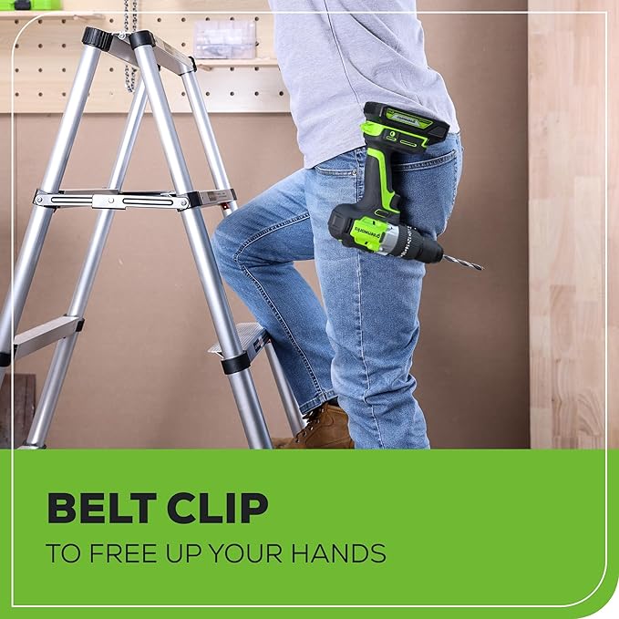 Greenworks 24V Brushless 1/2" Hammer Drill (Metal Chuck / 530 in.-lbs. / 20+3 Clutch / LED Light) + 5 PC Drill Bits, 2.0Ah Battery and Charger Included