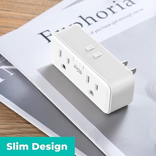 KMC Smart Plug Duo 4-Pack, 2-Outlet Wall Plug Extender, Smart Outlet Splitter for Smart Home, Compatible with Google & Alexa, No Hub Required, WiFi Outlet, White