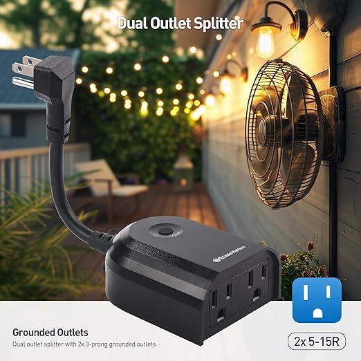 [ETL Listed] Cable Matters Weatherproof Indoor/Outdoor Remote Control Outlet with Dual Outlets & Low Profile Flat Plug - 80 ft Range, Black
