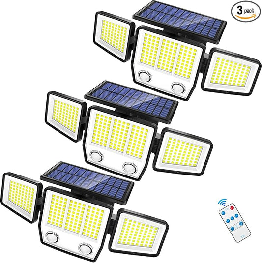 Solar Motion Sensor Outdoor Lights - 3000LM Dual PIR Motion Detector with Remote, 3 Lighting Modes, 270° Illumination, IP65 Waterproof Security Flood Lights for Yard, Garage, Patio(3 Packs)