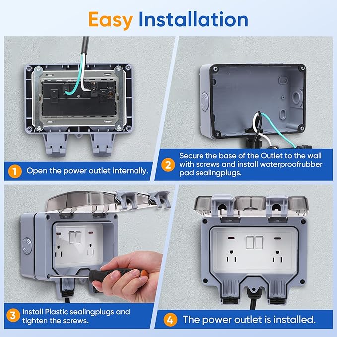 Outdoor Power Outlet,Outdoor Extension Cord Waterproof Double Wall Outlet Extender with On-Off Switch and Indicator Light，Exterior Electric External Power Outlet,Outside Outlet (32.8FT)