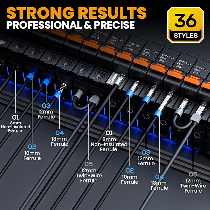 SOMELINE Ferrule Crimping Tool Kit, 36 Sizes Ferrules, AWG 24-8 Ferrule Crimper, with Square Crimping Pliers and Automatic Wire Stripper, Ferrule Terminal Assortment Kit (Stackable Tool Box)