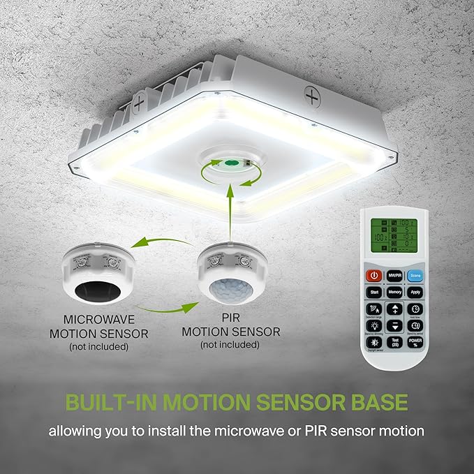 ASD LED Canopy Light 70/60/40W with Q-Base – 3000/4000/5000K 10823Lm 10"x10" 120-277V IP65 Dimmable 0-10V UL & DLC Listed (Optional Motion Sensor-Extra Purchase)