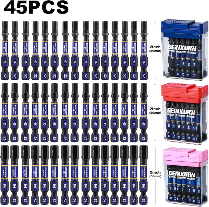 Impact Hex Screwdriver Bits Set,45 Pcs 2" Magnetic Metric(4 mm, 5 mm, 6 mm) S2 Steel Multi Driver Bits with Storage Colorful Box