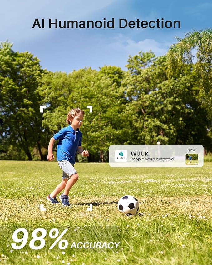 WUUK 2K Solar Security Cameras Wireless Outdoor, 2 Cam-Kit Home Security System, Color Night Vision, Forever Power, No Subscription, 32G Local Storage, Compatible for Alexa, Google Home, 2.4G&5G WiFi