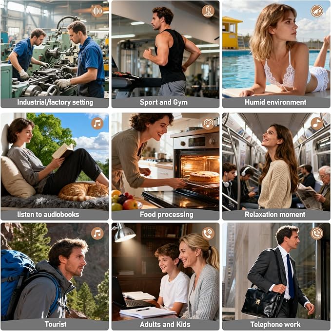 ANC Wireless Earbuds with Big Bass Durable, Lightweight Design for Noisy Factories, Gym, and Travel, Includes 3-Size Tips for Secure Fit