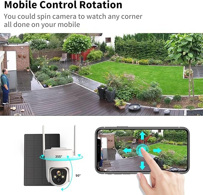 Wireless Solar Outdoor Security PTZ AI Motion Detection Audio WiFi Camera,Home Security,Spotlight Colorful Night Vision,360 View,IP65 Waterproof,PIR Alarm,Rechargeable