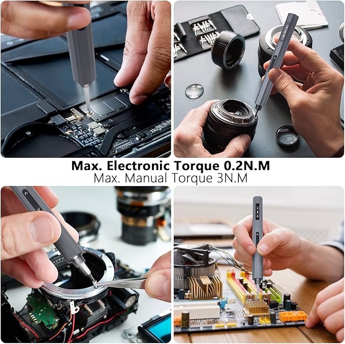 Precision Screwdriver Set, 5 Gear Torque, Mini Screwdriver Set with OLED Screen, Small Screwdriver Set Rechargeable with 48 multifunctional bits and shadowless LED lights, Aluminum Case
