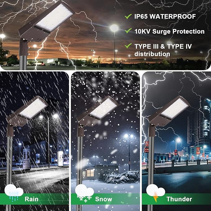300W LED Parking Lot Light, 5700K 42000LM LED Shoebox Area Light [1000W MH/HPS Equiv.], 0-10V Dimmable Outdoor Pole Flood Lights with Slip Mount, IP65 20KV Surge Protection AC100-277V UL&DLC Listed