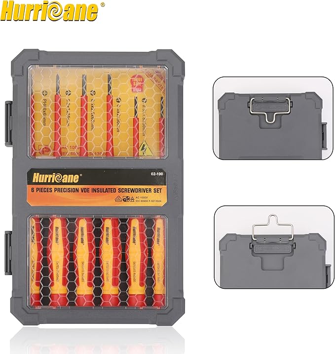 HURRICANE 1000V Precision Insulated Screwdriver Set, 6 Piece Insulated Electrician Screwdriver Set with Magnetic Tips for Electrical Repairs. Slotted(1.8mm, 2.0mm, 2.5mm, 3.0mm), Phillips(PH00, PH0)