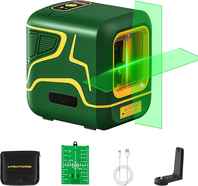 APEXFORGE X1C Cross Line Laser Level, with Rechargeable Battery, 100ft Green Beam, Self-Leveling, Vertical and Horizontal Line, Pulse Mode, 360° Magnetic Pivoting Base