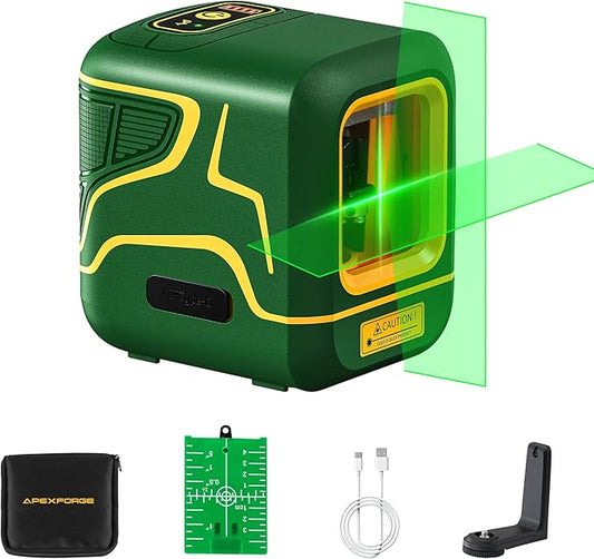 APEXFORGE X1C Cross Line Laser Level, with Rechargeable Battery, 100ft Green Beam, Self-Leveling, Vertical and Horizontal Line, Pulse Mode, 360° Magnetic Pivoting Base