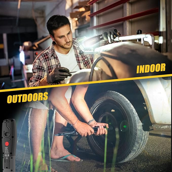 Luasmx Rechargeable Work Light, Magnetic Work Light with 3 Lighting Modes, Portable Hook Mechanic Light for Car Repair/Mechanics/Emergency/Camping