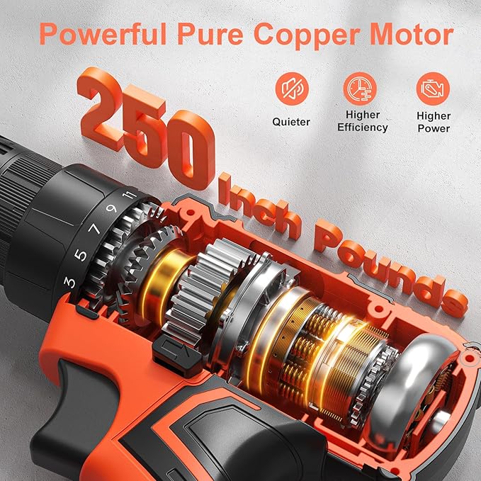 Cordless Drill Set,12V Power Drill Driver 3/8" Keyless Chuck with 42 Acessories, Built-in LED Light, 25+1 Position, Electric Drill for Home DIY Projects (Orange)