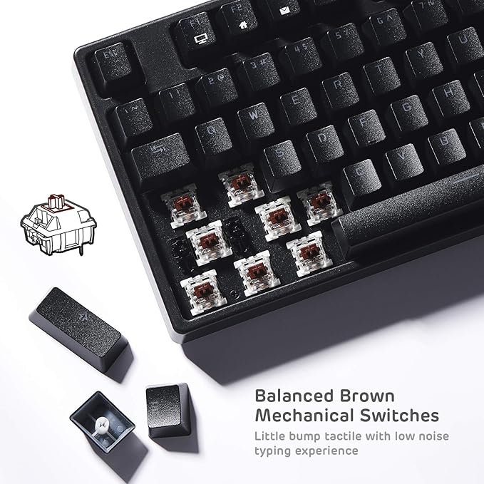 RK ROYAL KLUDGE RK87 Sink87G RGB Wireless TKL Mechanical Gaming Keyboard, 87 Keys No Numpad Tenkeyless Compact 2.4G Wireless Keyboard with Tactile Brown Switches, Exceptional Macro Settings