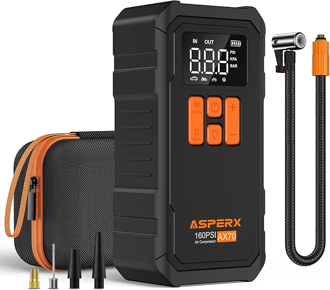 Tire Inflator Portable Air Compressor- 160PSI & 10000mAh Portable Air Pump with Carrying Case, LCD Display & LED Light, 3X Fast Inflation for Car, Bike, Motorcycle, Balls and more(Black)