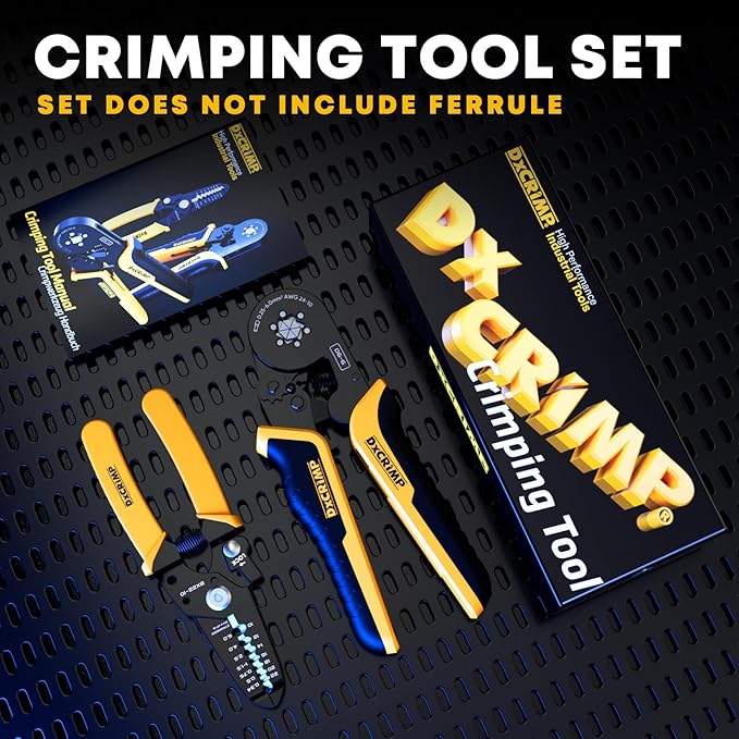 Crimping Tool For Ferrule Electrical Connectors - Ratcheting Wire Crimper for 24-10 AWG - Hexagon Ferrule Crimping Pliers - Crimping Pliers Set with Wire Strippers