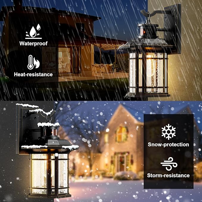 Motion Sensor Outdoor Lights 2 Pack, Dusk to Dawn Outdoor Lighting, Exterior Light Fixtures with 3 Working Modes, Wall Mounted IP65 Waterproof Lights for House Porch Patio, Black(Gold Trim)