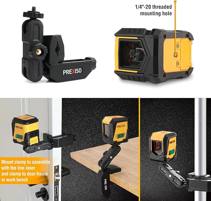 PREXISO Laser Level with Tripod, 65Ft Self Leveling Cross Line Laser Level, Green Line leveler Tool for Hanging Picture, Floor Tile, Home Renovation with LED Indicator & 2 AA Batteries (360°Clamp)