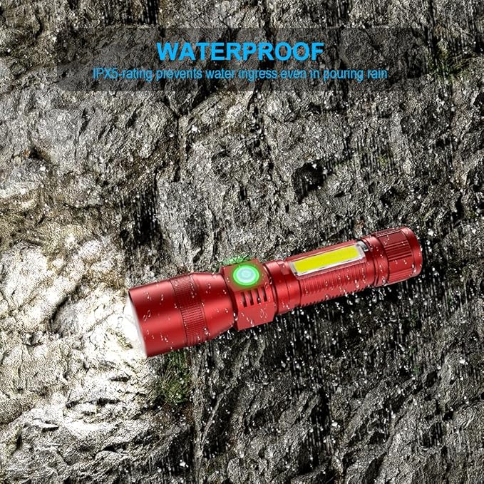 UV Flashlight Rechargeable, Black Light Flashlight with Magnet&Side Work Light 3in1 Tactical Flashlight Blacklight&Redlight, Zoomable, Waterproof LED Torch for Pet Urine Detector, Red,2Pcs