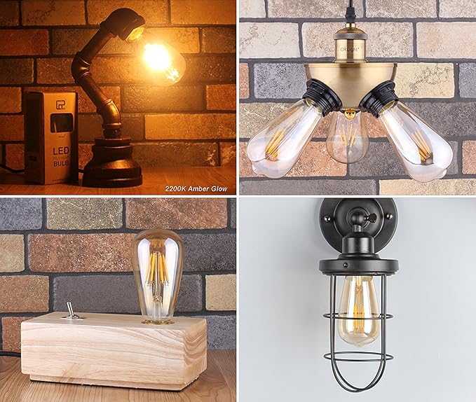 LED Edison Bulb 4W,Antique 40W Vintage Edison Bulb,E26 Light Bulb Non Dimmable Led Bulb 450 Lumens 2300K Amber Warm,Pack of 6