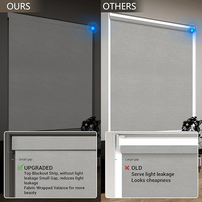 Motorized Blinds with Remote, Blackout Smart Roller Blinds Compatible with Apple Homekit Google Home and Alexa, Automatic Window Blinds Customize, Grey