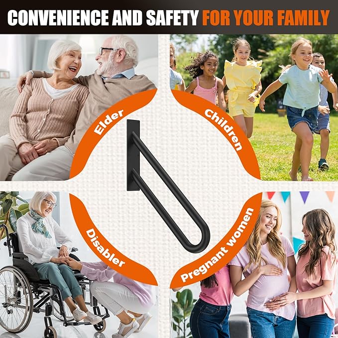 GORWARE Handrails for Outdoor Steps,28" U-Shaped Handrail Wall Mount with Matte Black Finished,1-3 Steps Railings,Safety Grab Bar for Outdoor Indoor Stairs, Garage, Porch, Toilet, Yard and Garden