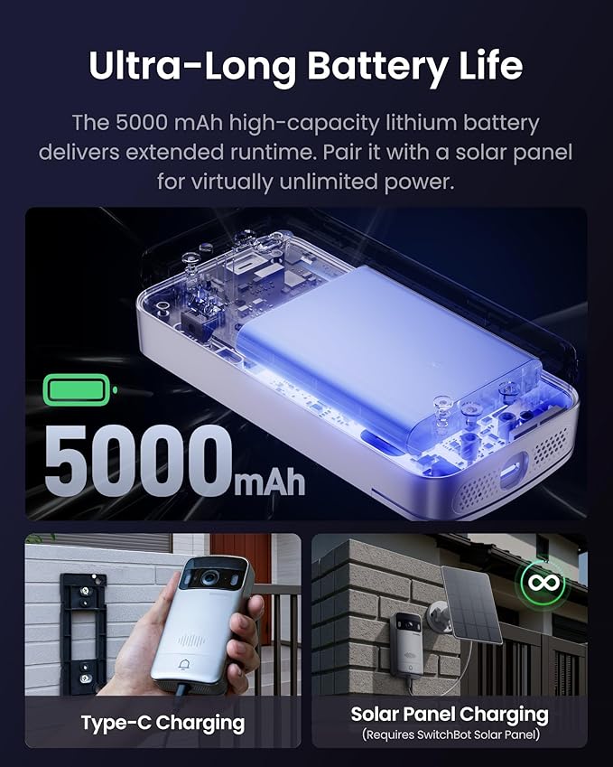 SwitchBot Doorbell Camera, No Subscription, Includes Monitor, Battery Powered, Head-to-Toe View, 2K Video, 2-Way Audio, Motion Detection, Wireless Intercom System, Compatible with Alexa&Google Home