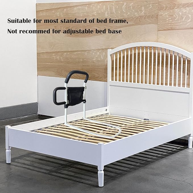 Bed Rails for Elderly Adults Safety, Bed Guard Rail with Dual Grab Bars for Seniors & Patients,Motion Light & Storage Pocket Support Up to 300lbs Fits King, Queen, Full, Twin Bed