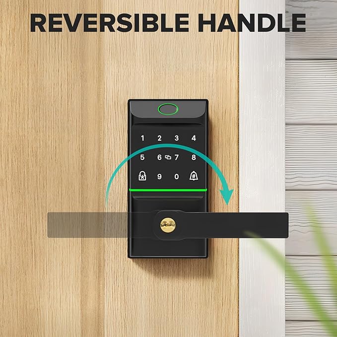 Smart Door Lock Keyless Entry 6 in 1 Electric Biometric Digital Deadbolt APP Fingerprint Touchscreen Keypad IC Card Key Type-C Charging Unlocking for Front Doors Home