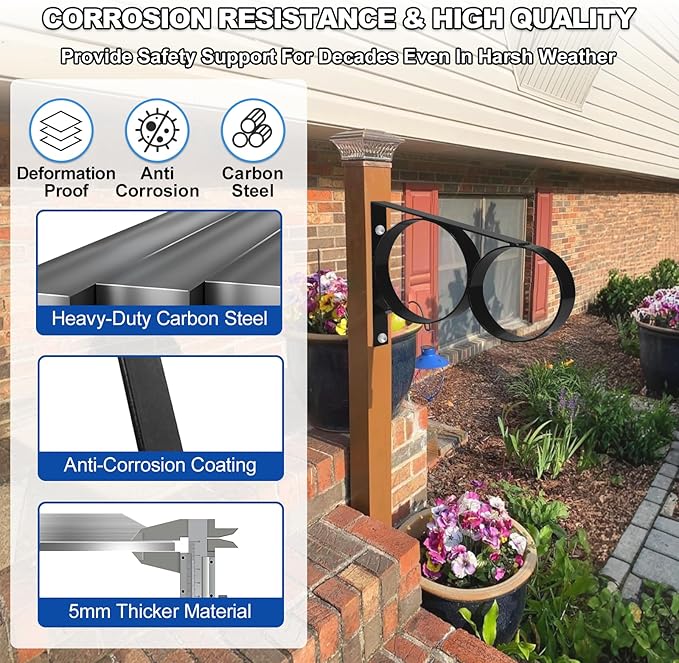 Hand Rail for Outdoor Steps-Hand Rails for Elderly,1-3 Steps Stair Handrails-Porch Railing-Powder Coated Deck Hand Rail-Wall Mount Stair Hand Grab Bars-Safety Handle for Garage, Porch, Garden